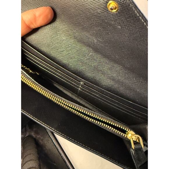 Prada Saffiano Leather Letter Continental Flap Wallet Black Authentic Card Incl - Picture 11 of 15